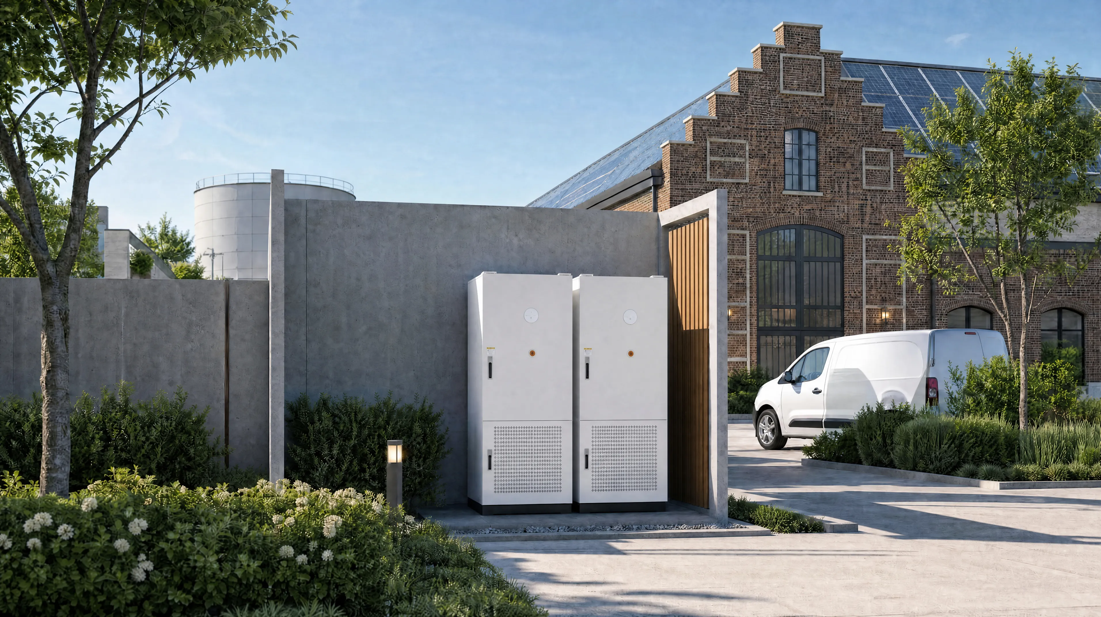 Productielocatie met zonnepanelen en batterijopslag als basis voor lagere piekkosten