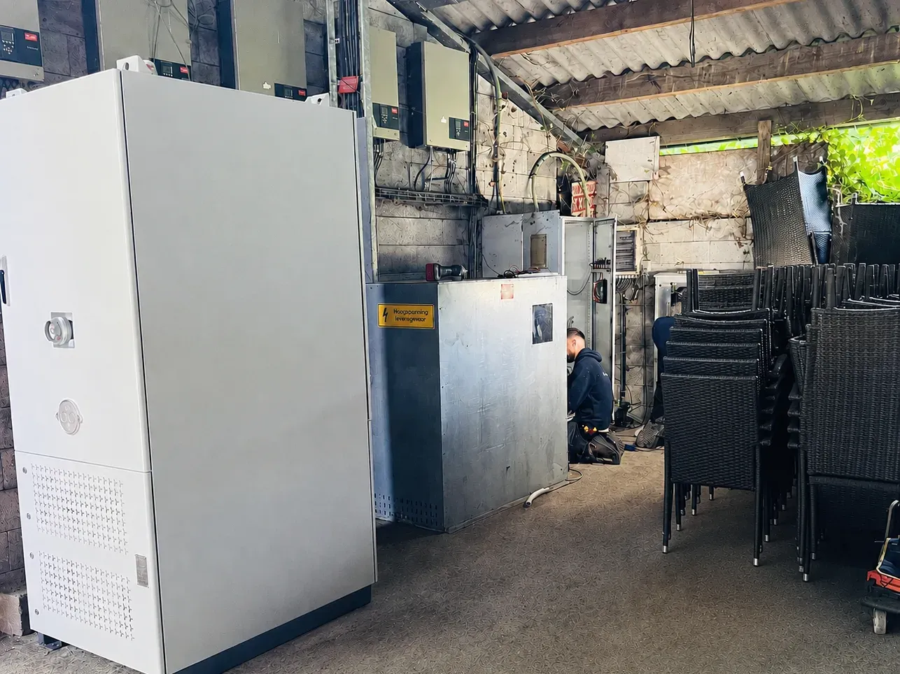 Batterij-installatie bij een landbouwbedrijf en B&B in Stalhille
