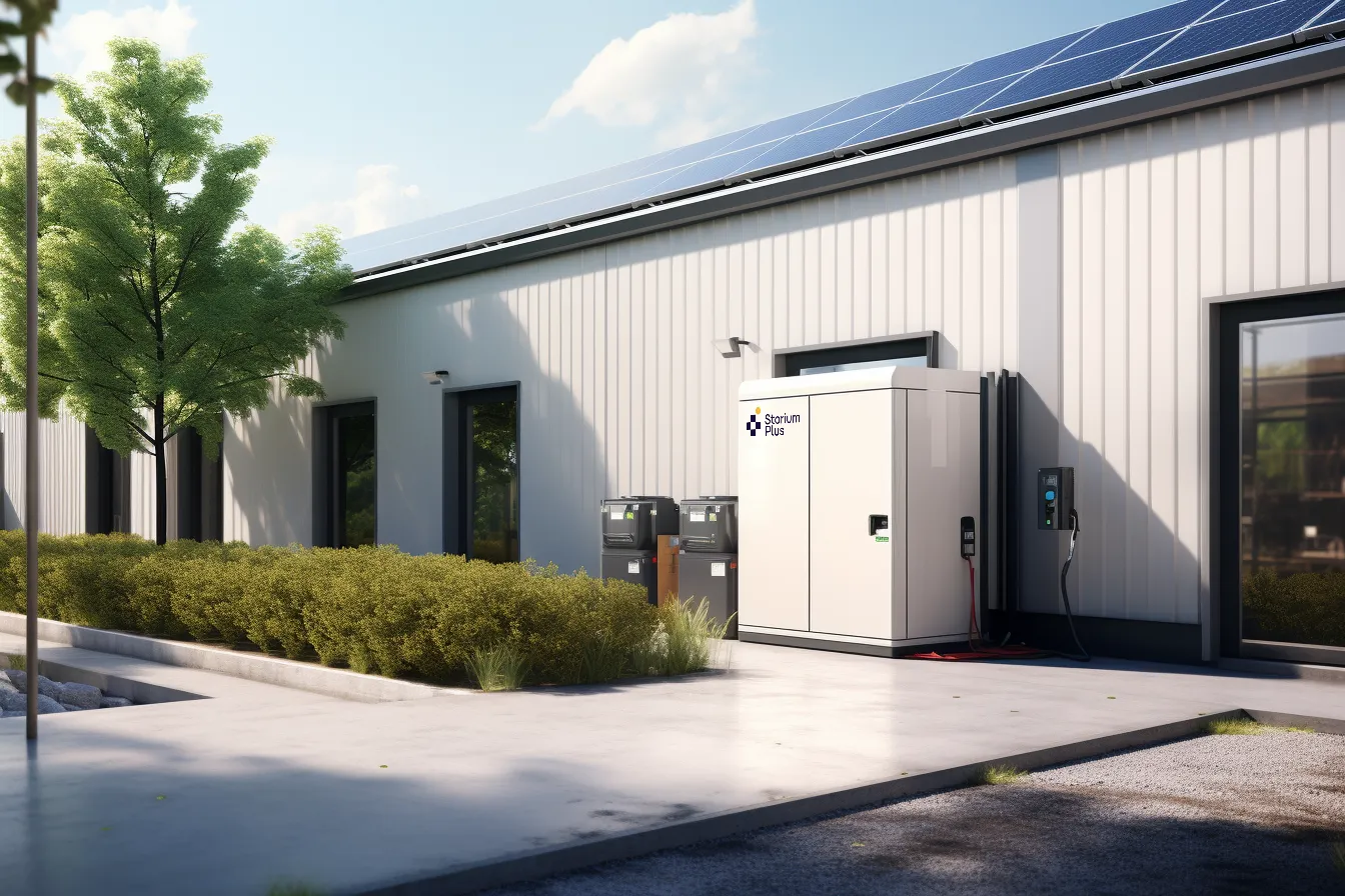 Productielocatie met zonnepanelen, batterijopslag en laadinfrastructuur
