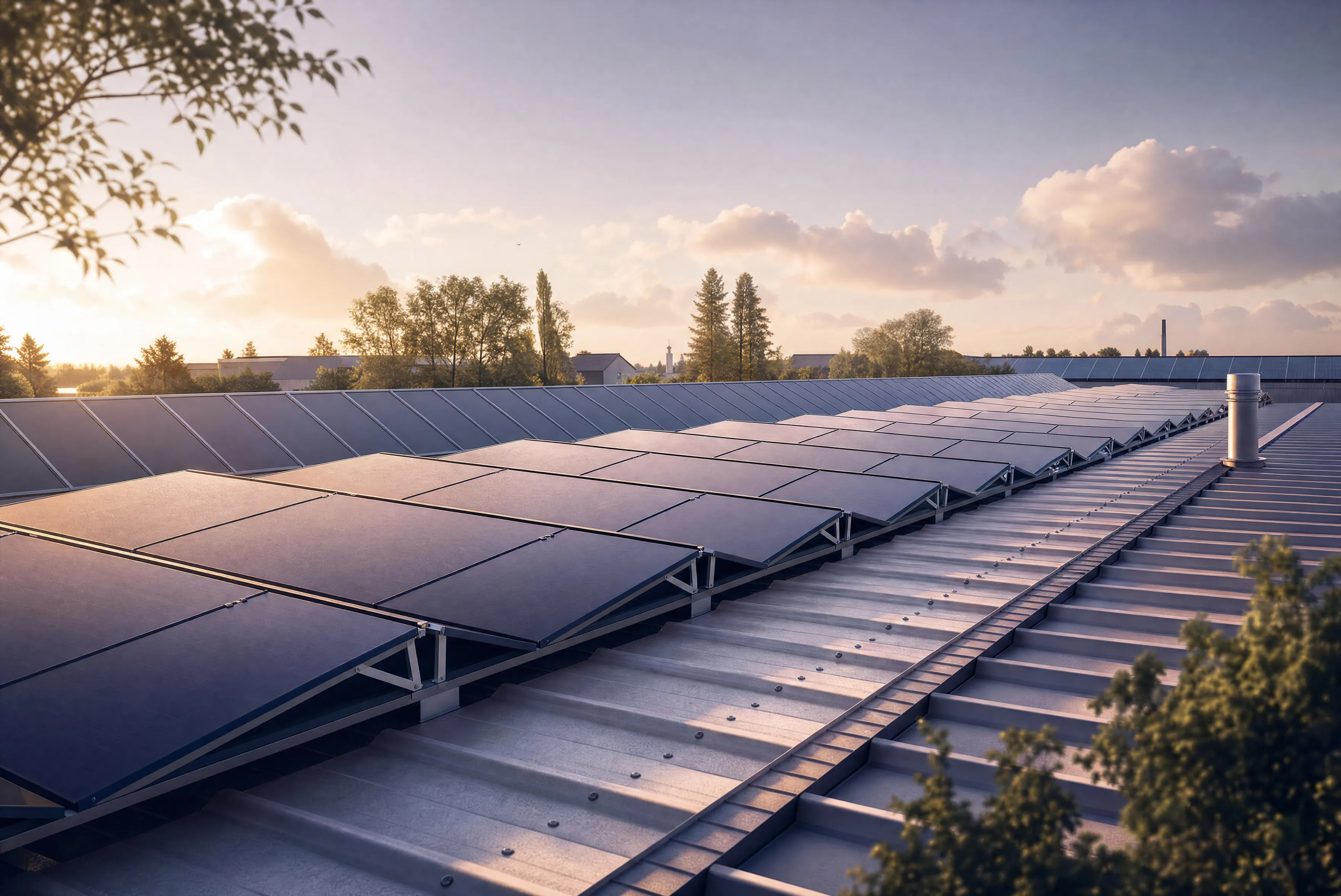 Industri&euml;le zonnepanelen op een productiedak